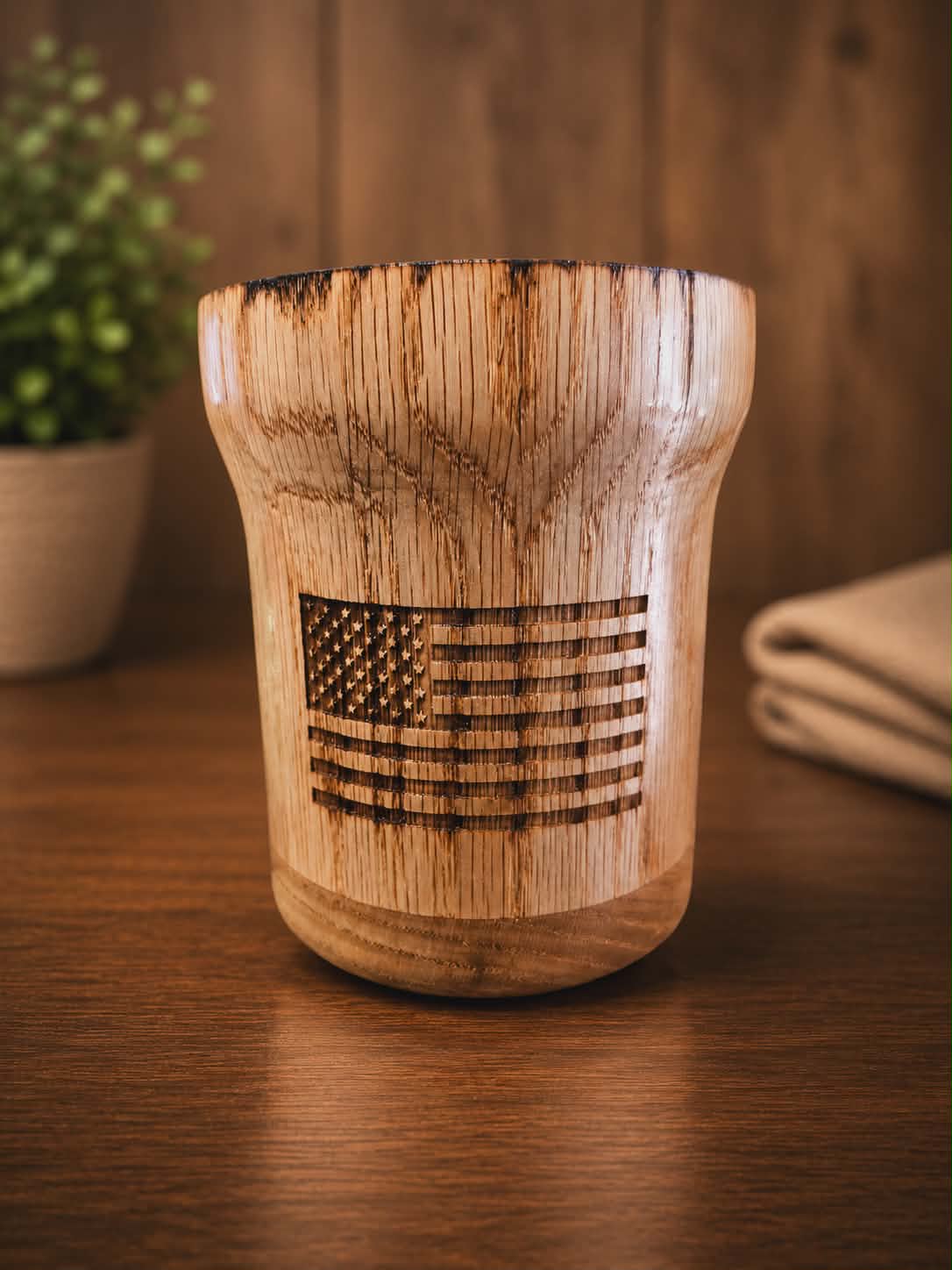 American Flag Whiskey Glass Red Oak