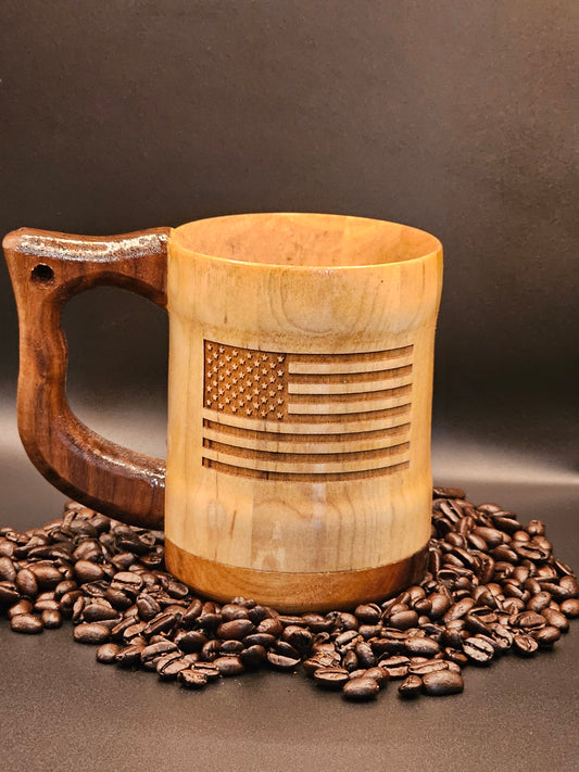 American flag coffee mug maple/walnut