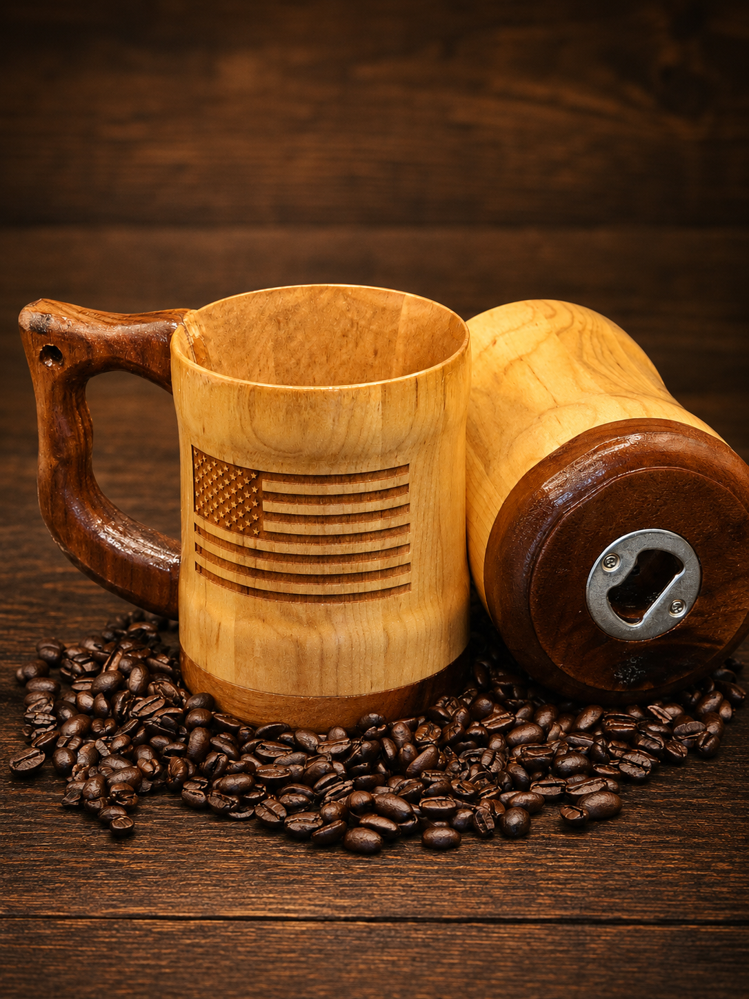 American flag coffee mug maple/walnut